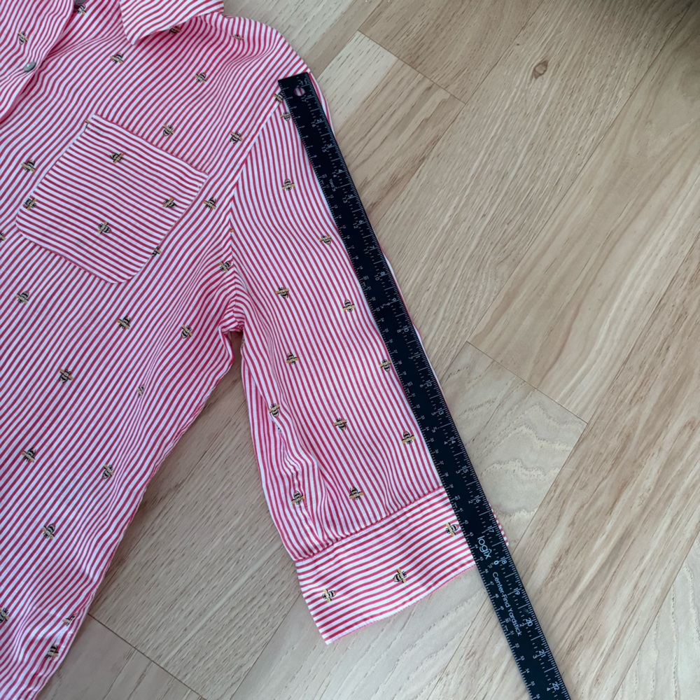 No Iron 100% Linen Bee Print Striped Button-Up Shirt 3/4 Sleeve Size 14 - Picture 8 of 8